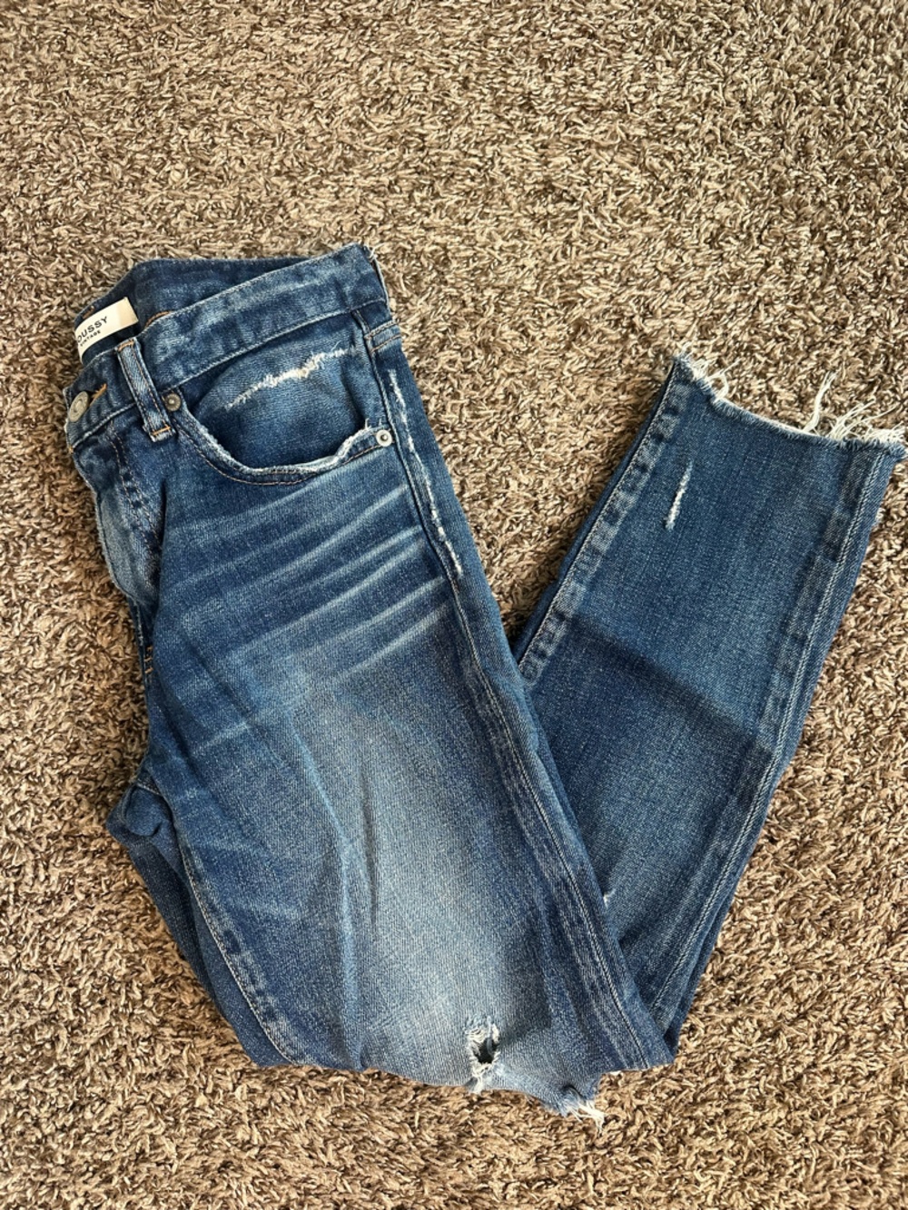 Moussy Vintage Dark Wash Distressed Slim Jeans